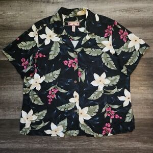 Caribbean Joe Women's 2XL Hawaiian Tropical Hibiscus Island Camp Button Up Shirt